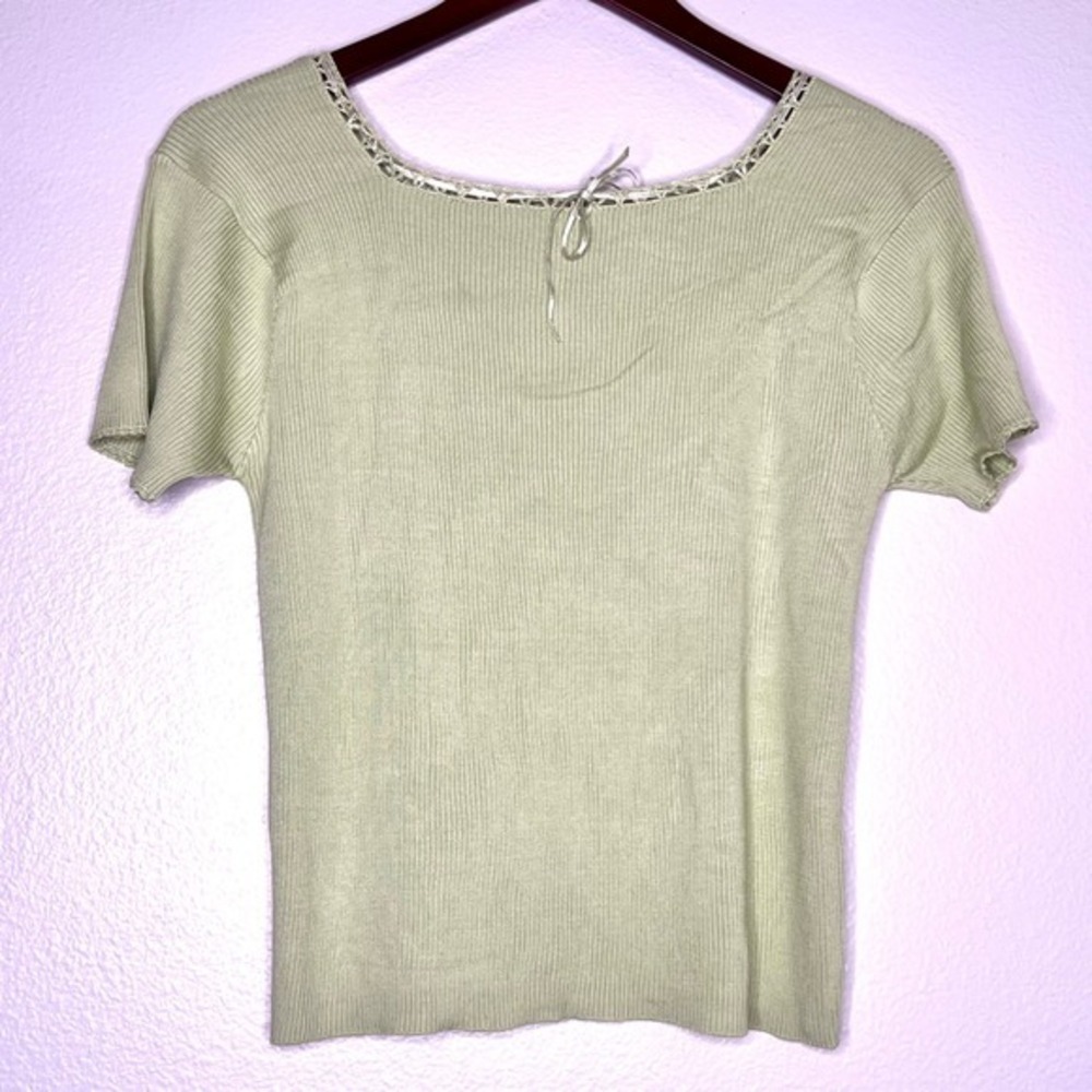 Ojai vintage Ribbed Silk knit Blend Square Neck‎ Tie Top Women's M Sage Green